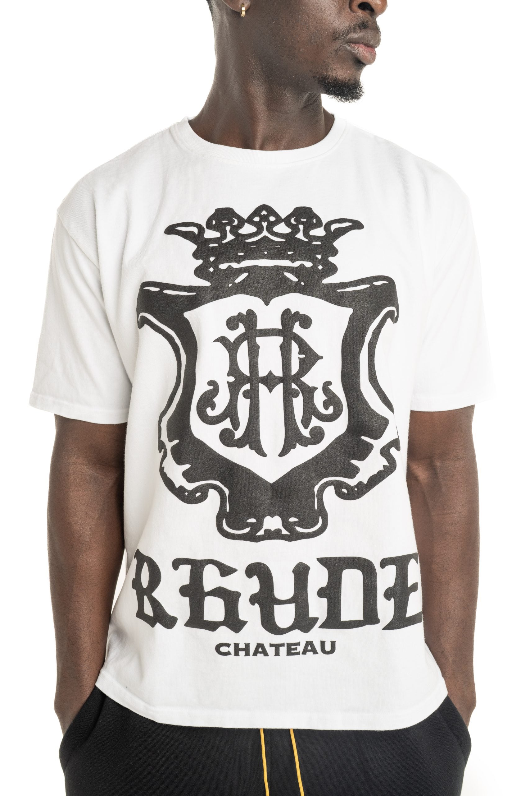 Rhude Men's Oversized Chateau Crest Tee White/Black | RHPS26TT08012-6007