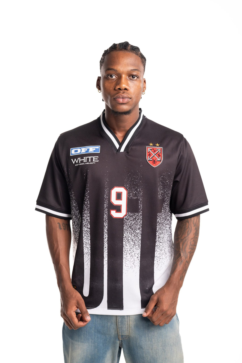 Off White Men's Big Off Gradient Soccer SS Tee | 44MAD00SF5J0041001-Black/White