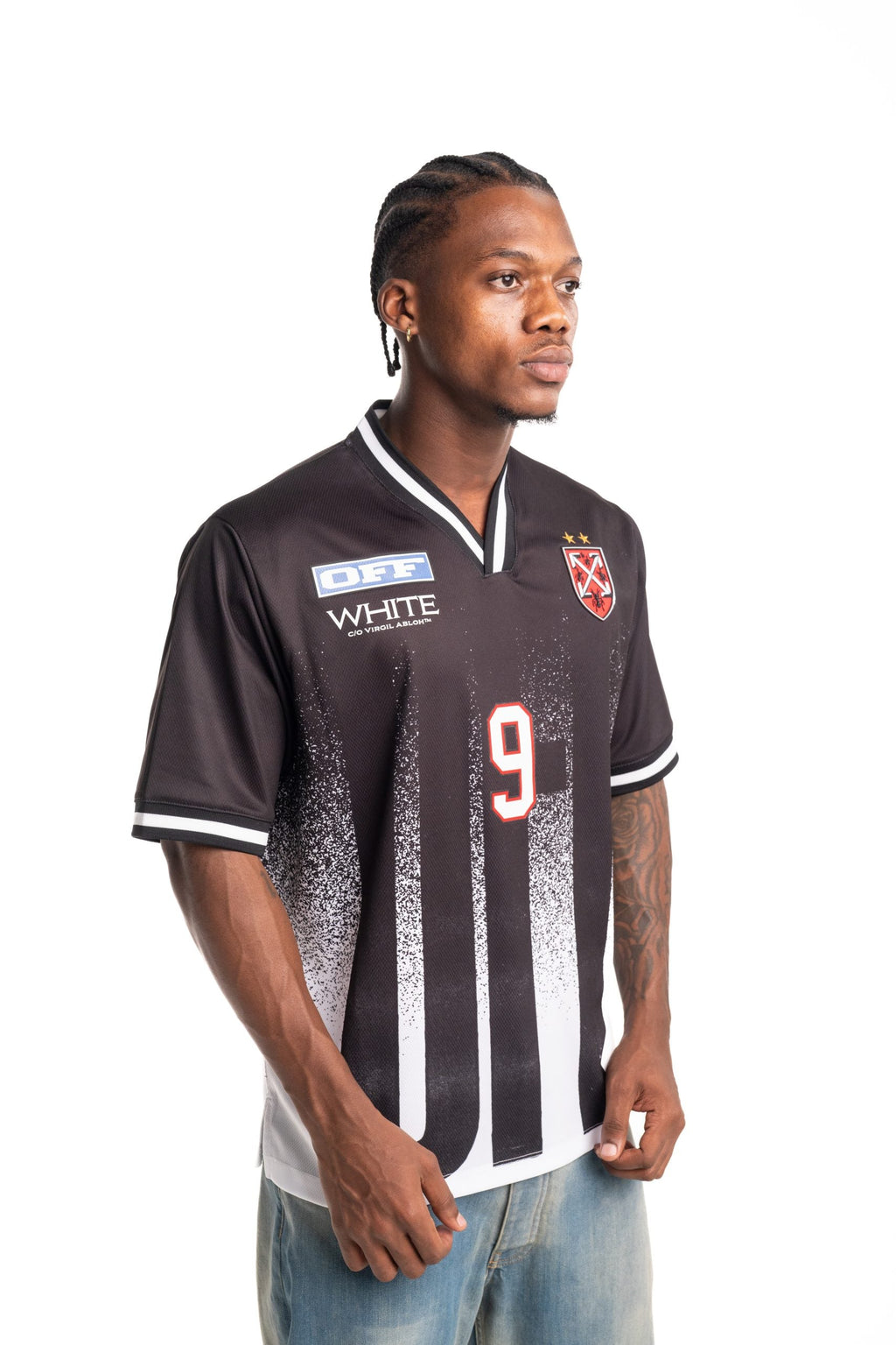 Off White Men's Big Off Gradient Soccer SS Tee | 44MAD00SF5J0041001-Black/White