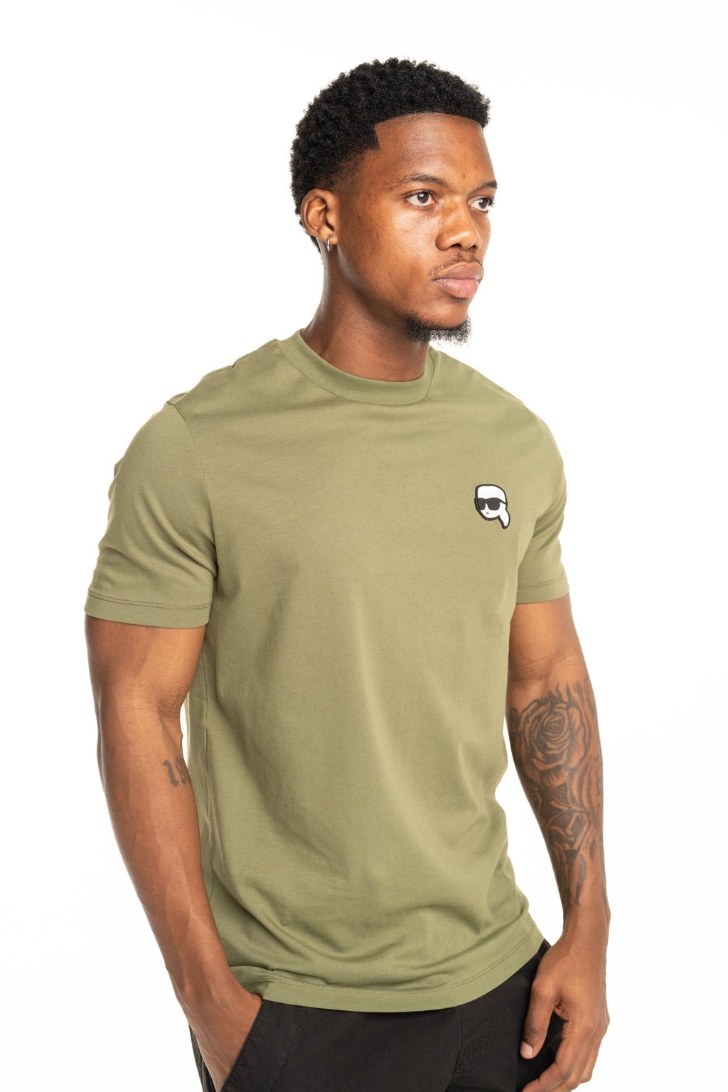 (Core) Karl Lagerfeld Mens Crewneck T Shirt Olive | 755710562224-550