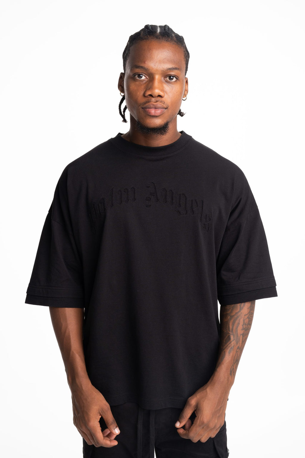 Palm Angels Men's Curved Logo Loose Double Tee | PMAA10QS26JER001-1010
