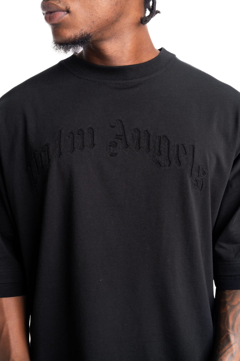 Palm Angels Men's Curved Logo Loose Double Tee | PMAA10QS26JER001-1010