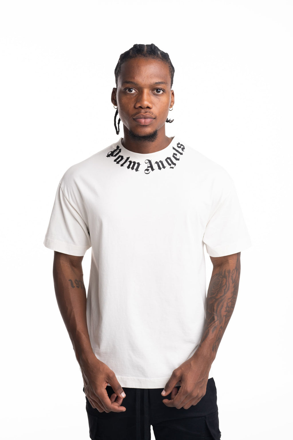 (Core) Palm Angels Men's Neck Logo Regular Tee | PMAA109S26JER008-0310