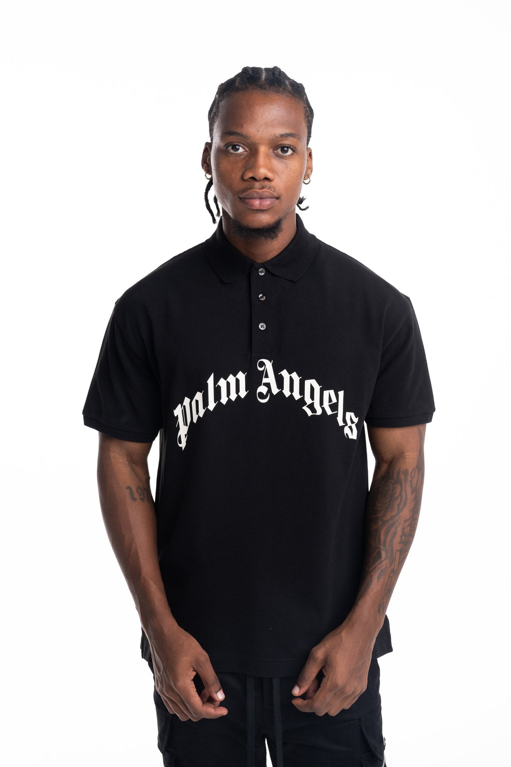 Palm Angels Men's Curved Logo SS Polo | PMGB012S26FAB002-1003