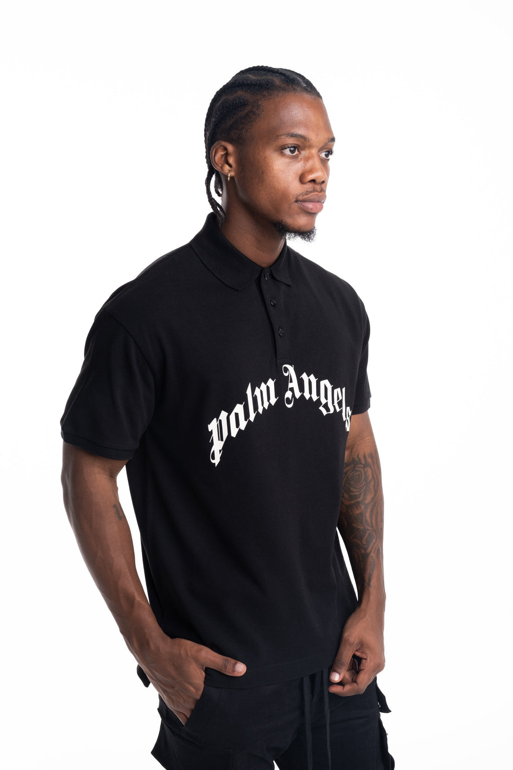 Palm Angels Men's Curved Logo SS Polo | PMGB012S26FAB002-1003