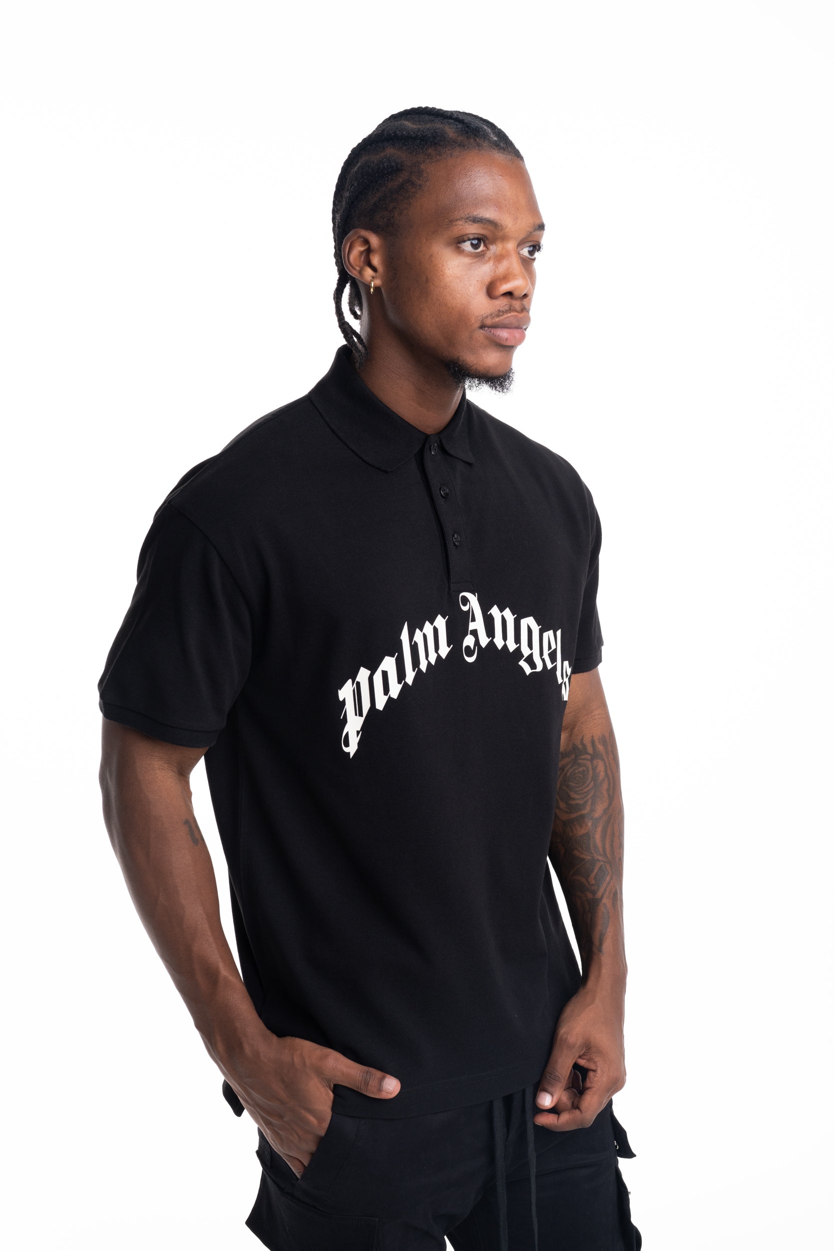 Palm Angels Men's Curved Logo SS Polo | PMGB012S26FAB002-1003