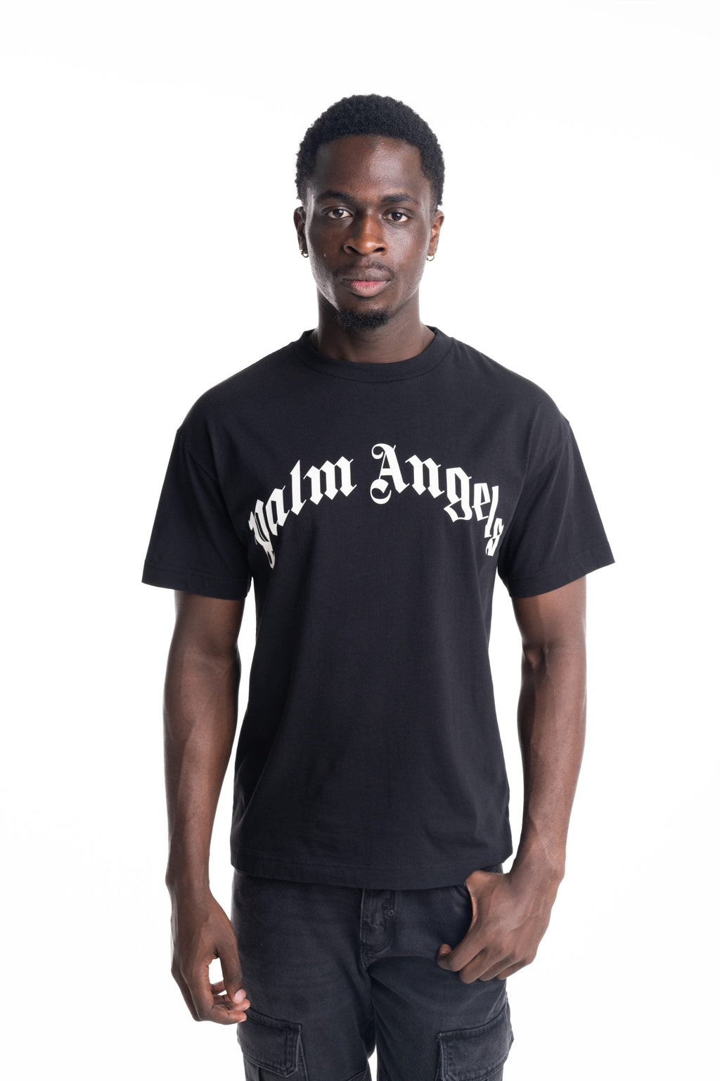 Palm Angels Men's Curved Logo Regular Tee | PMAA109S26JER00G-1003