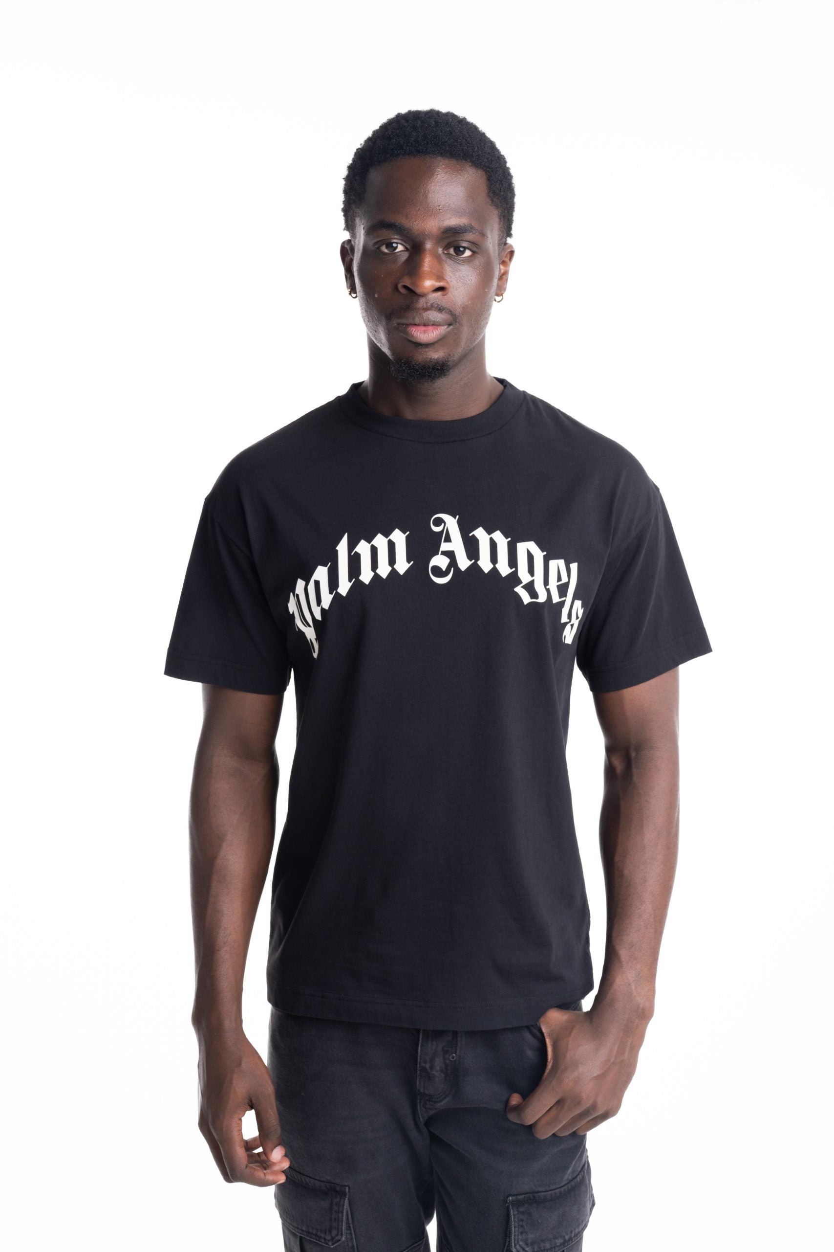 Palm Angels Men's Curved Logo Regular Tee | PMAA109S26JER00G-1003