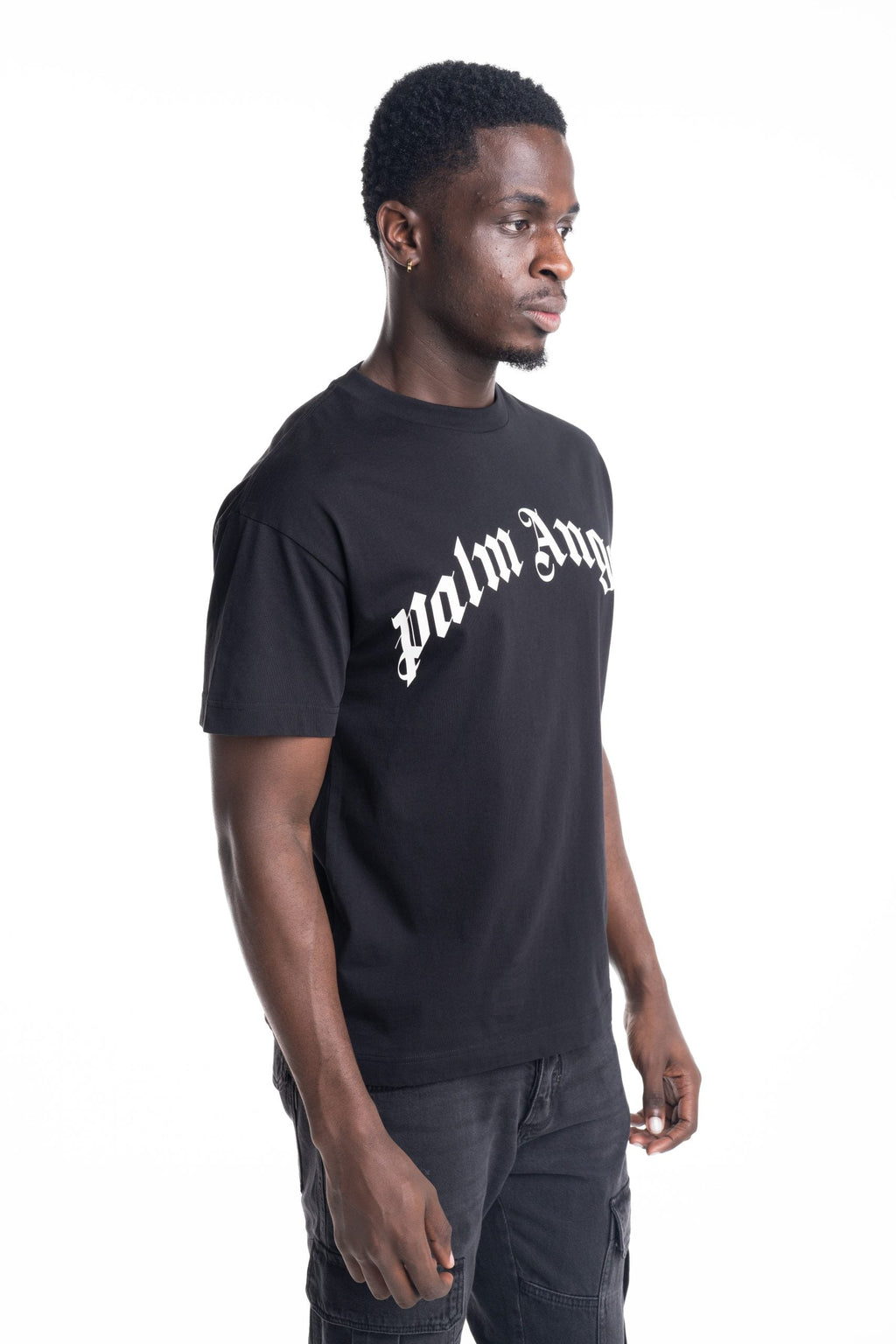 Palm Angels Men's Curved Logo Regular Tee | PMAA109S26JER00G-1003