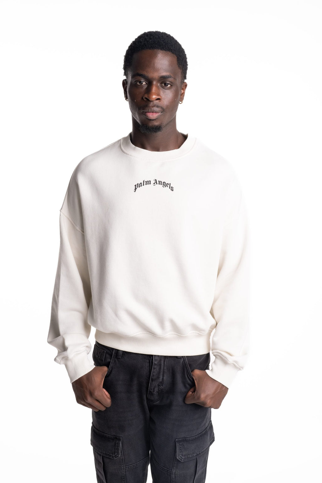 Palm Angels Men's Back Curved Logo Loose Crew | PMBA08JS26FLE004-0310