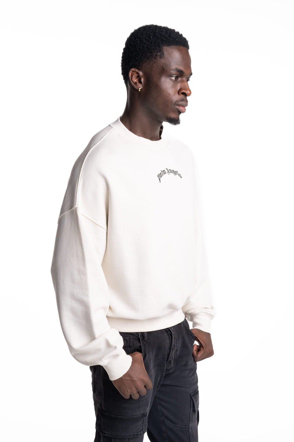 Palm Angels Men's Back Curved Logo Loose Crew | PMBA08JS26FLE004-0310