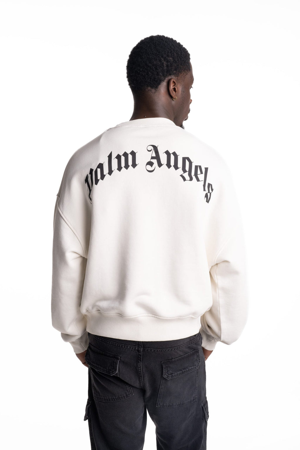Palm Angels Men's Back Curved Logo Loose Crew | PMBA08JS26FLE004-0310
