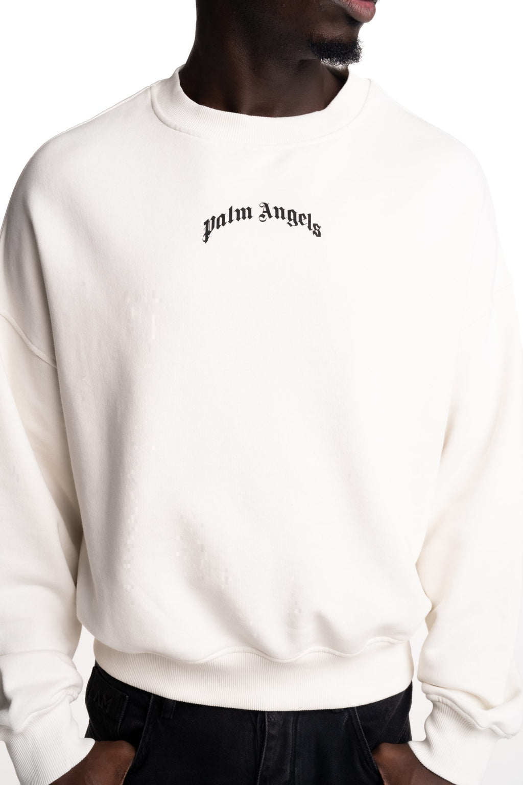 Palm Angels Men's Back Curved Logo Loose Crew | PMBA08JS26FLE004-0310