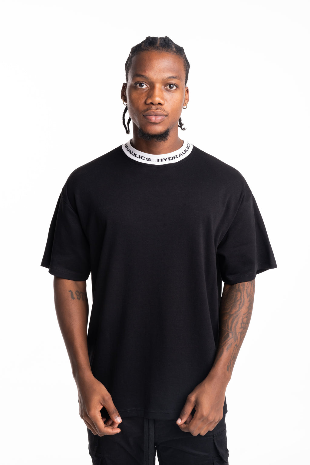Hydraulics Contrast Branded Ribbing Oversized Fit T Shirt Black |