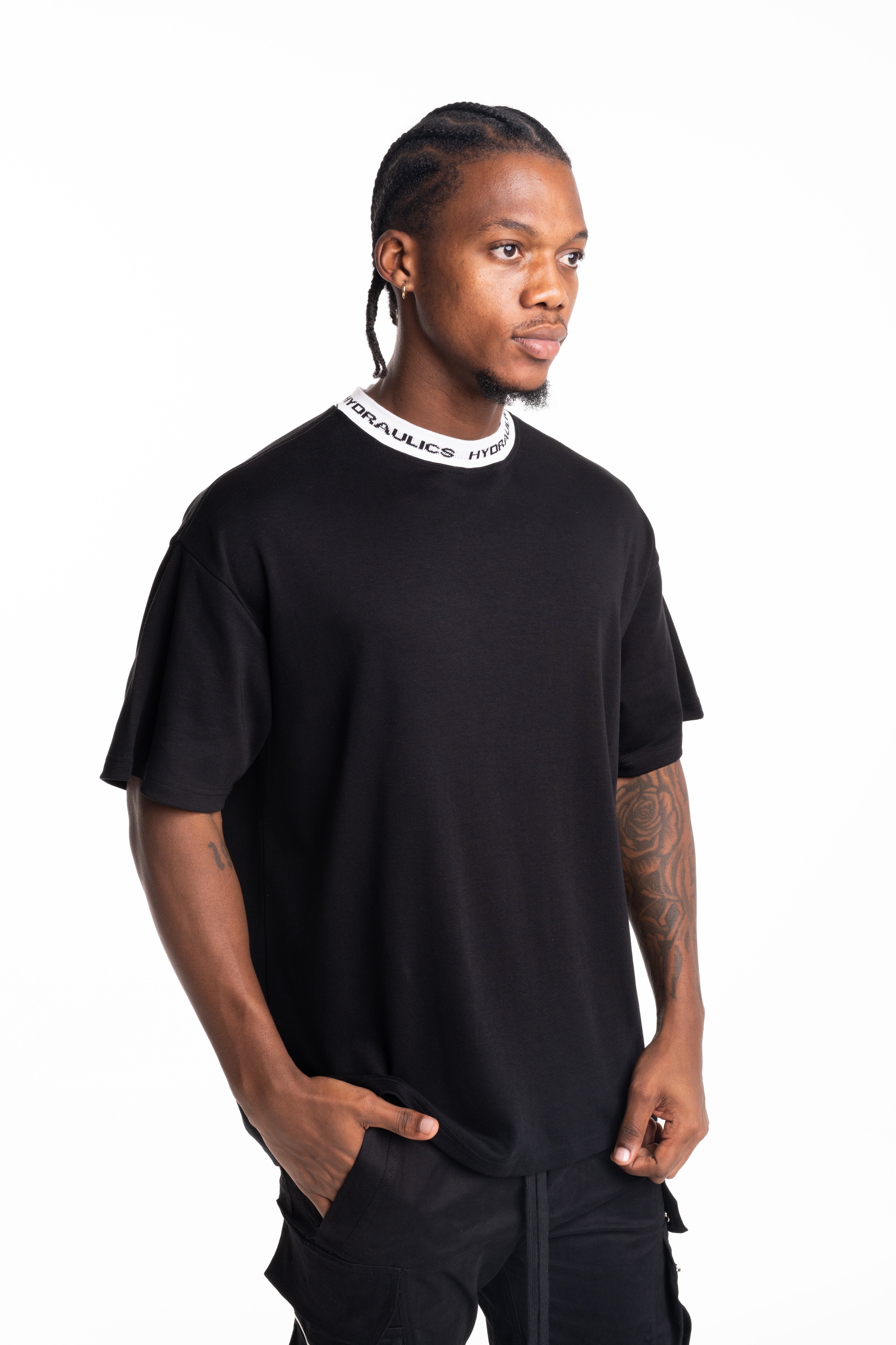 Hydraulics Contrast Branded Ribbing Oversized Fit T Shirt Black |