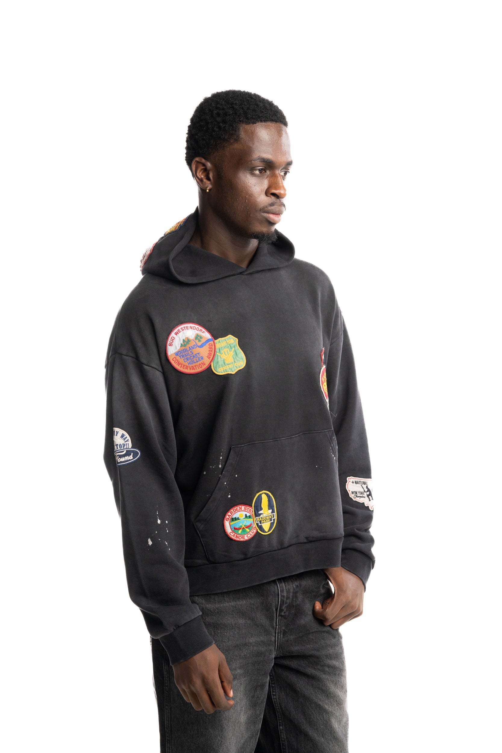 Found Men's Assorted Patchwork Hoodie Vintage Black | FOSS26HO06012-0027