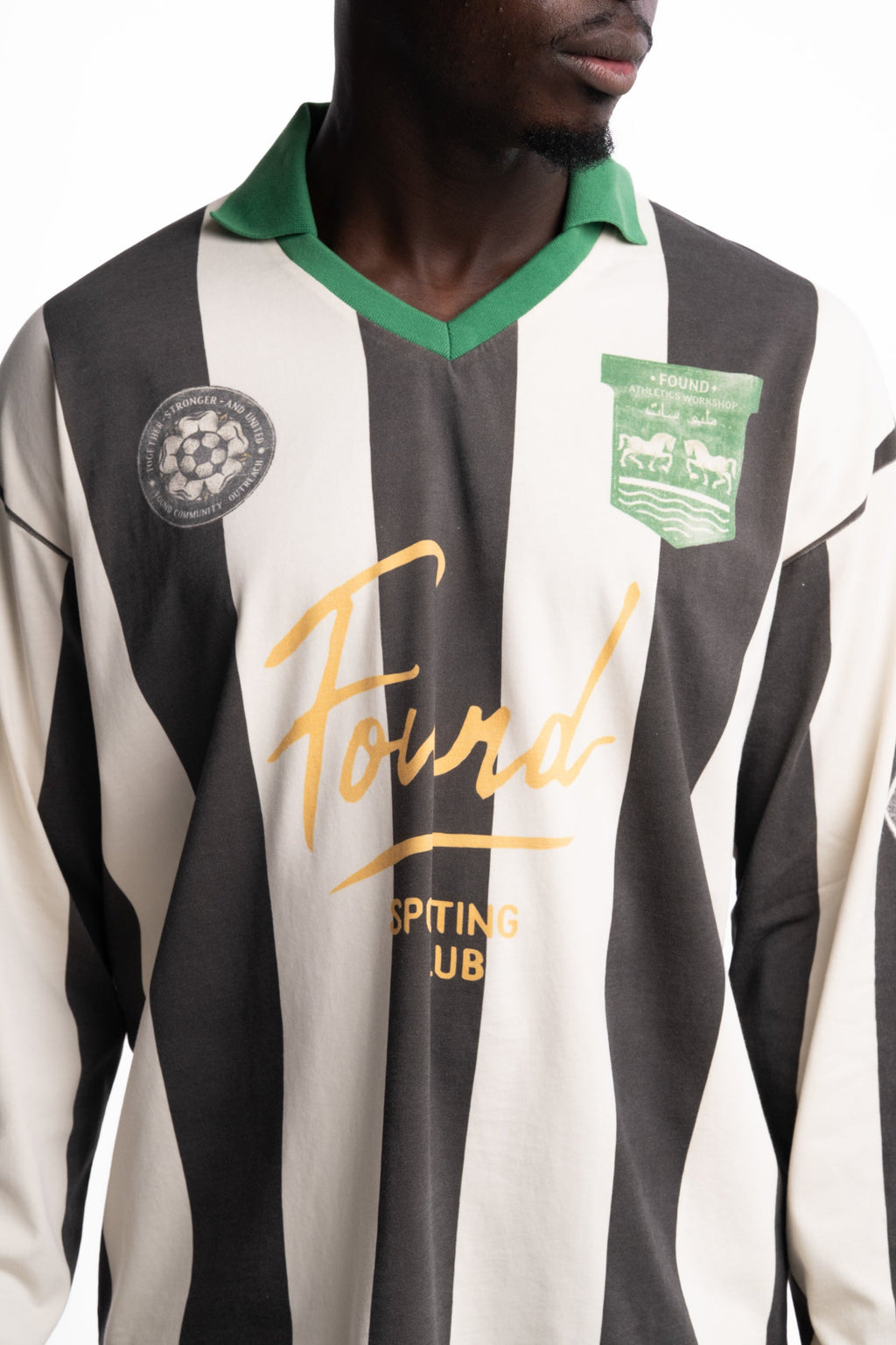 Found Men's Striped Sport LS Jersey Faded Black/Off White | FOSS26TT01012-6357
