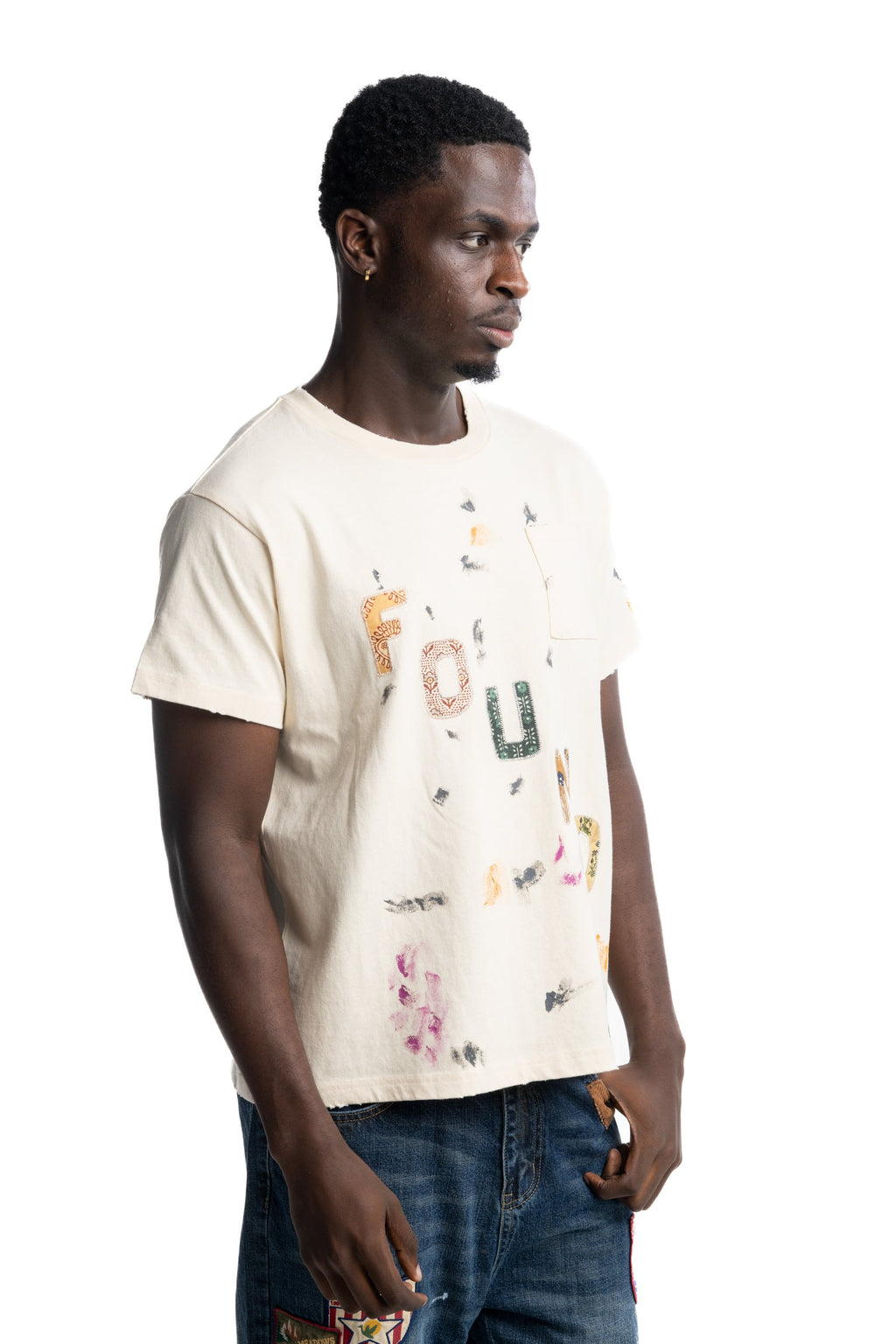 Found Men's Tapestry Logo Paint Tee Washed Off White | FOSS26TT16012-6368