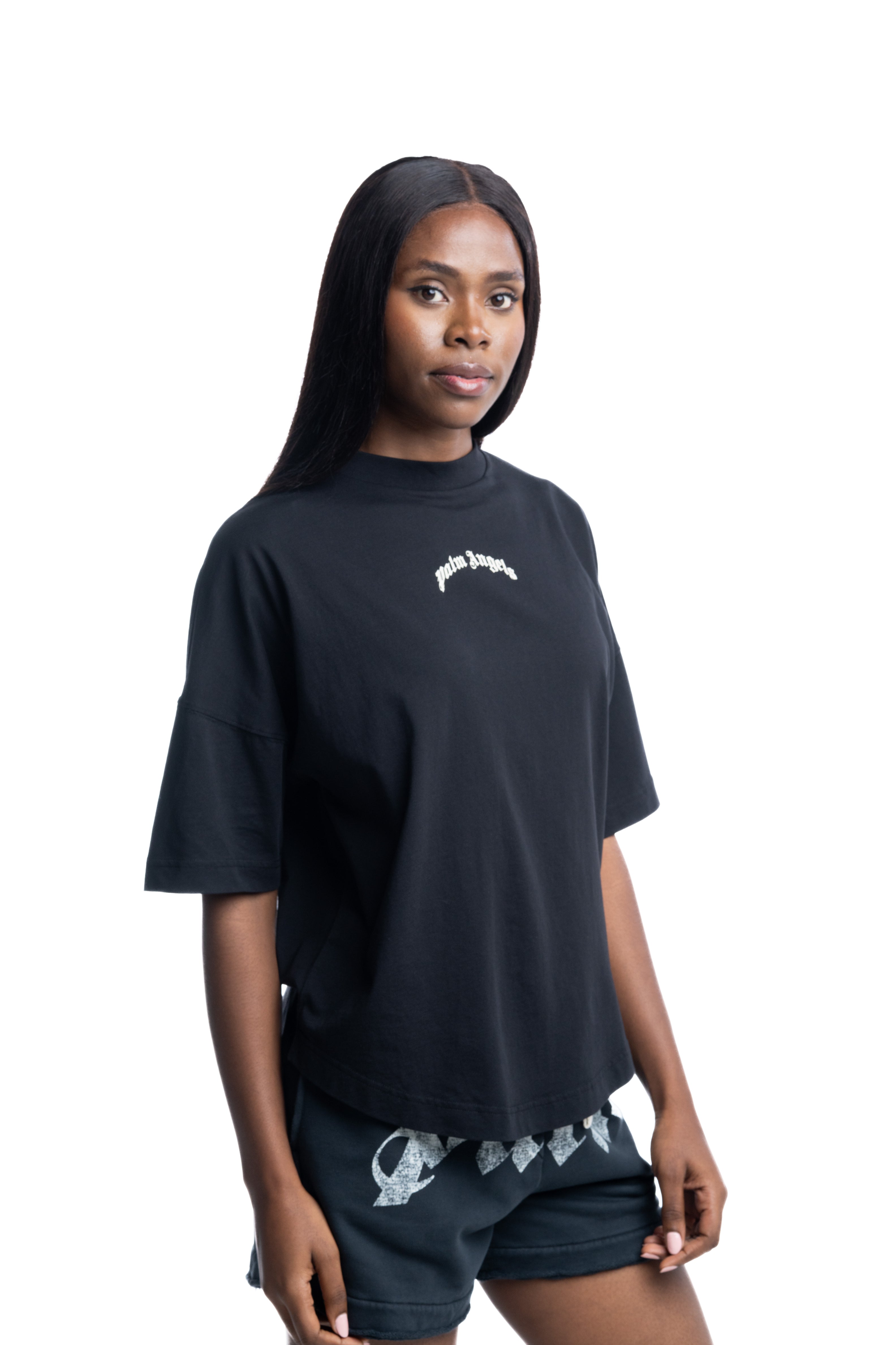 (Core) Palm Angels Ladies Curved Logo Over Tee | PWAA07CS26JER002-100A