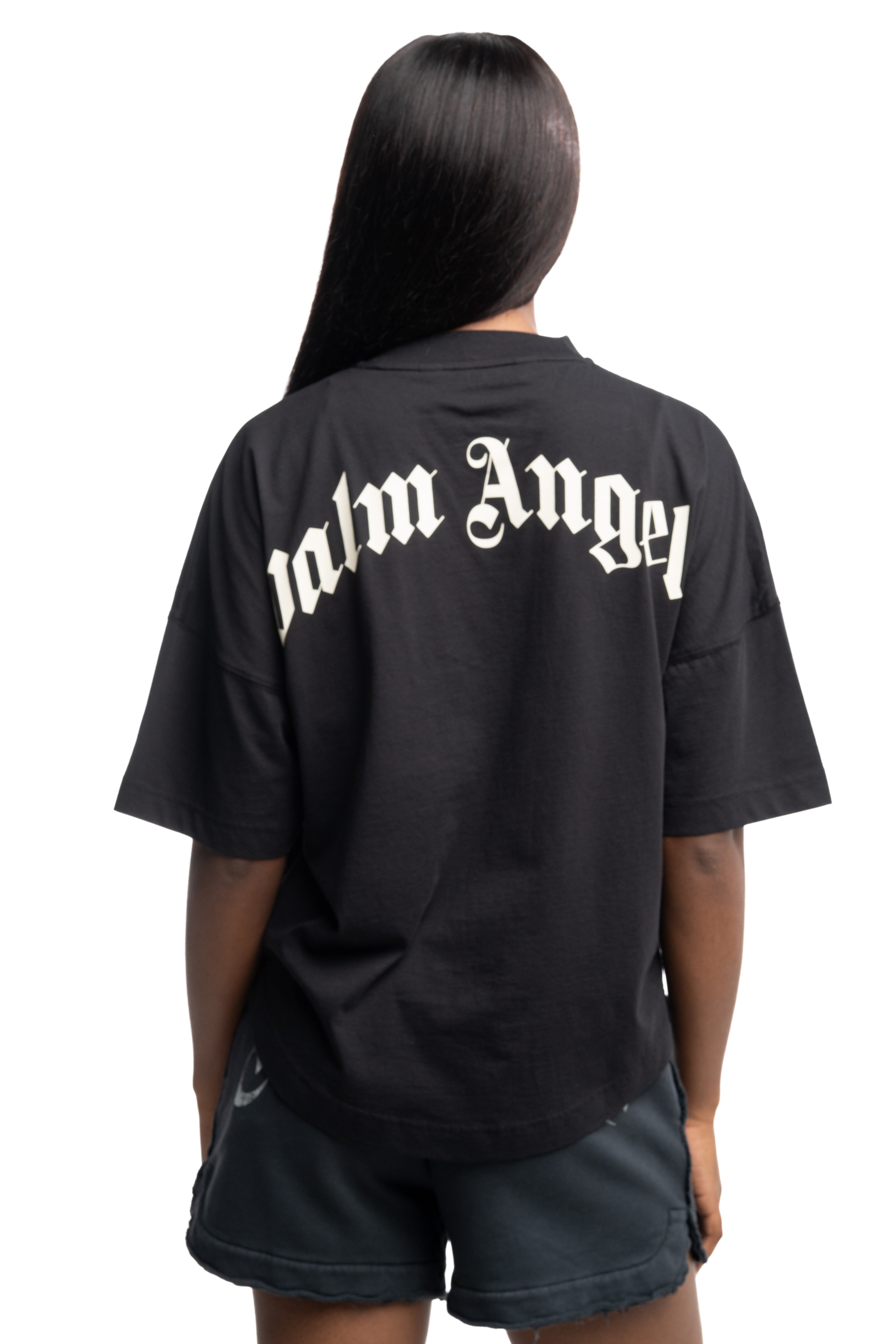 (Core) Palm Angels Ladies Curved Logo Over Tee | PWAA07CS26JER002-100A