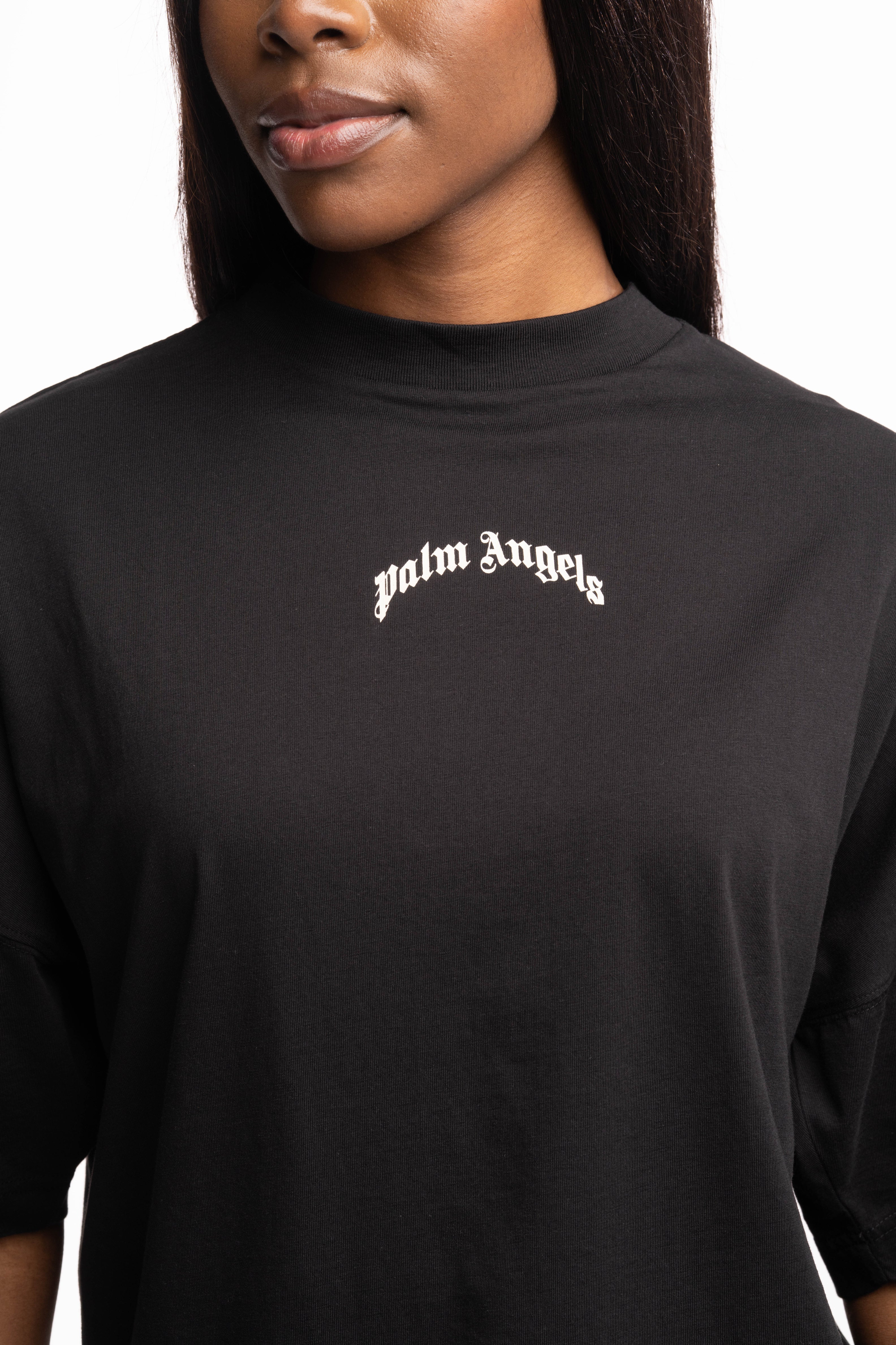 (Core) Palm Angels Ladies Curved Logo Over Tee | PWAA07CS26JER002-100A