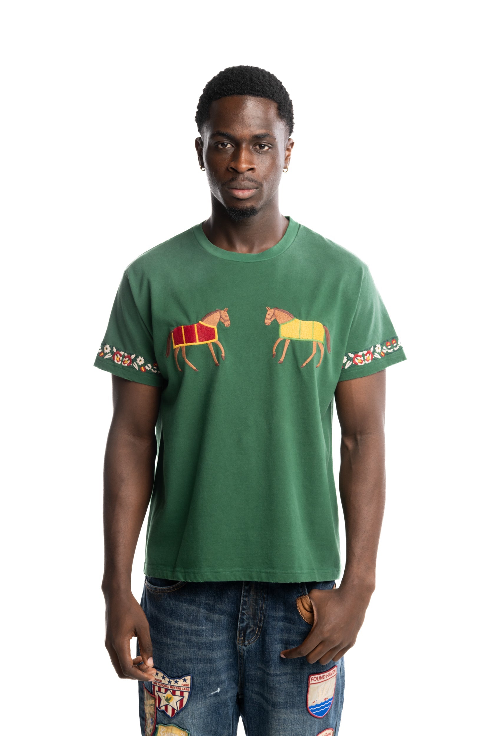 Found Men's Embroidered Horde Equine Tee Washed Forest | FOSS26TT11012-6366