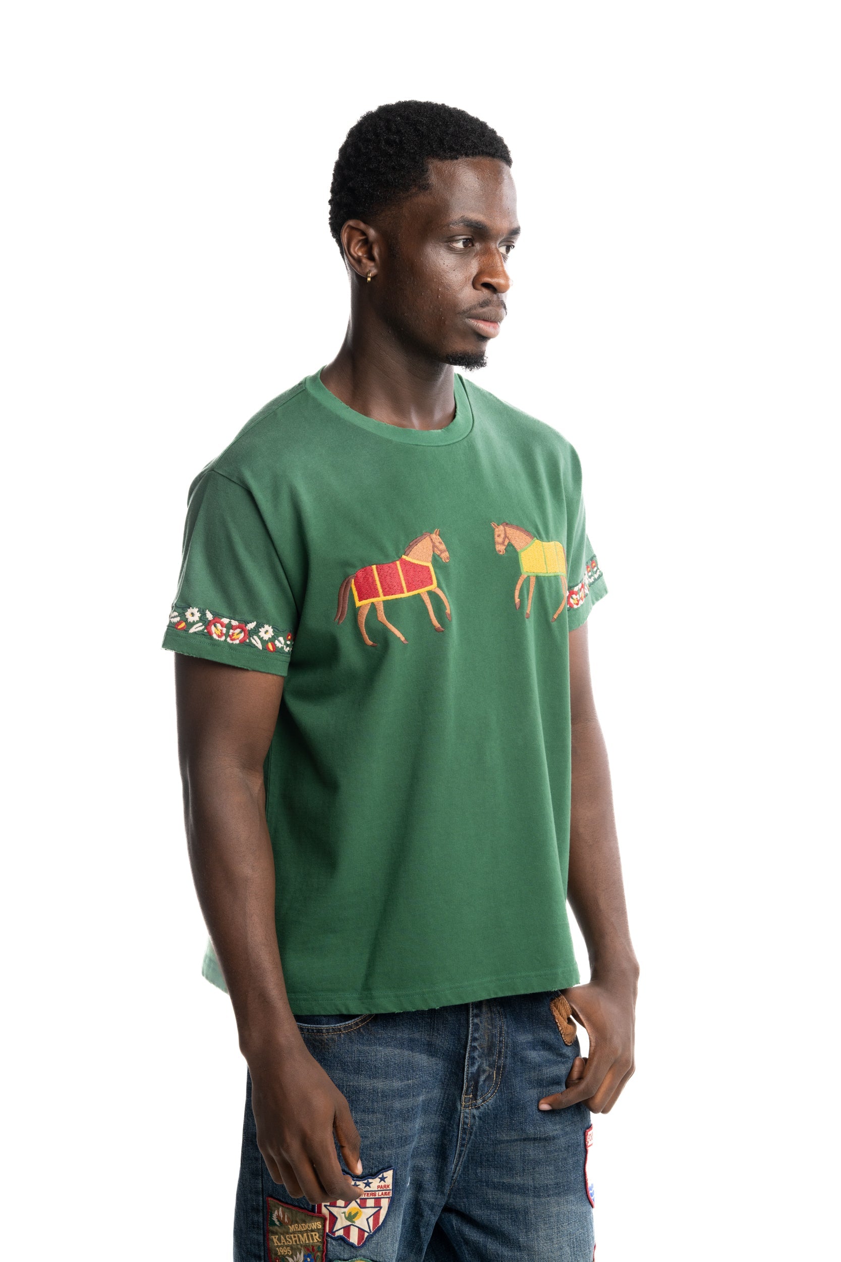 Found Men's Embroidered Horde Equine Tee Washed Forest | FOSS26TT11012-6366