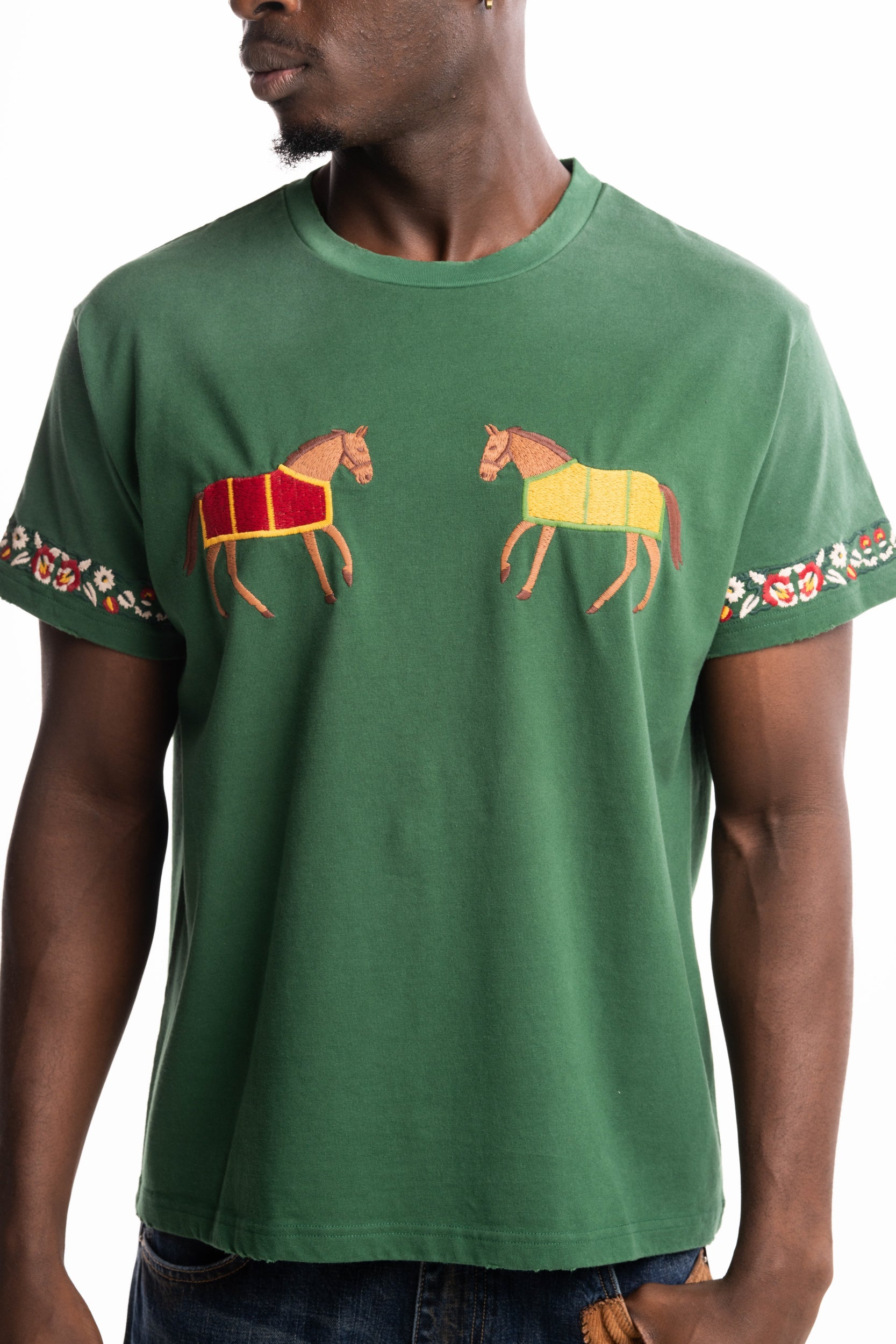 Found Men's Embroidered Horde Equine Tee Washed Forest | FOSS26TT11012-6366