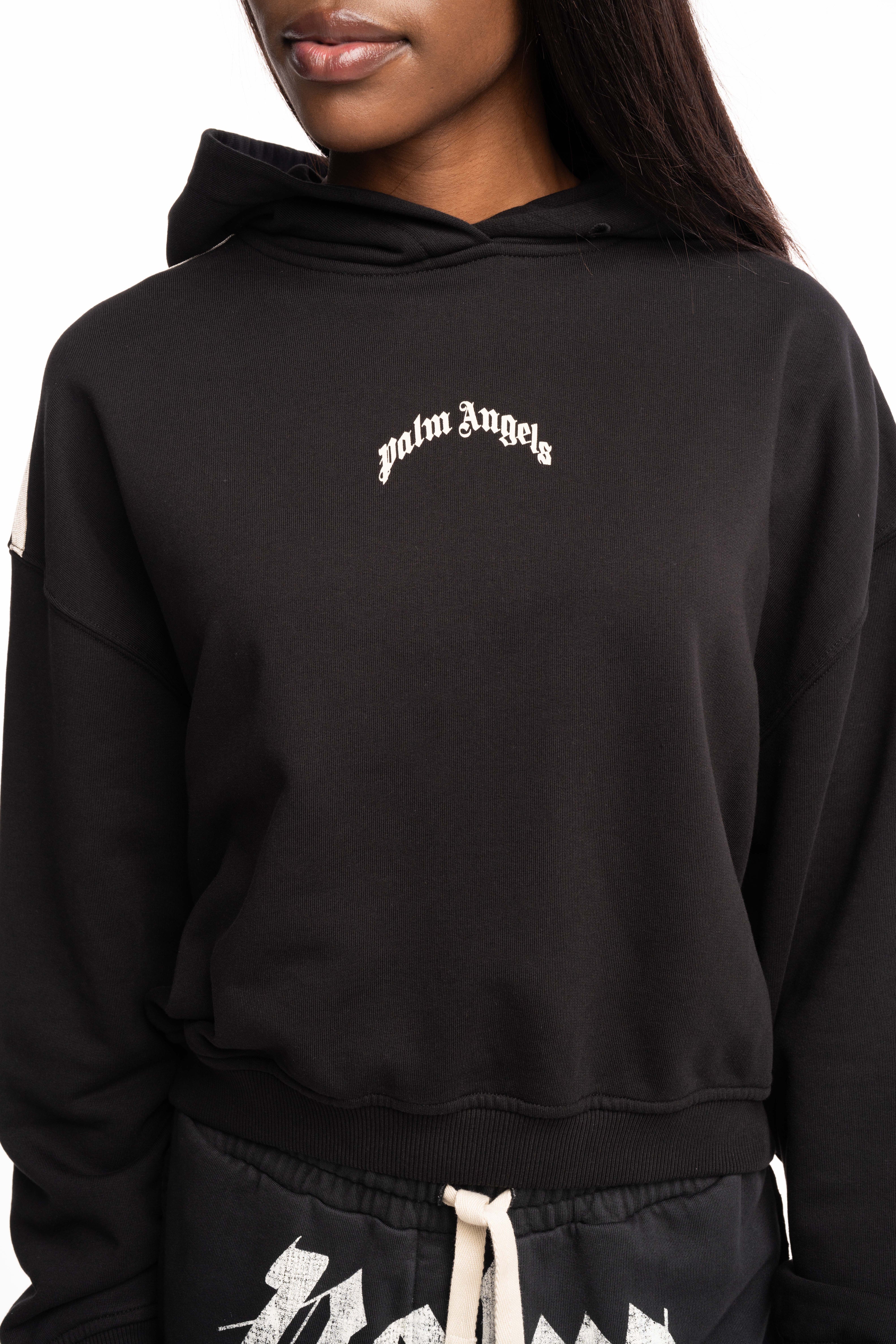 Palm Angels Ladies Curved Logo Loose Crop Hoodie | PWBB076S26FLE001-100A