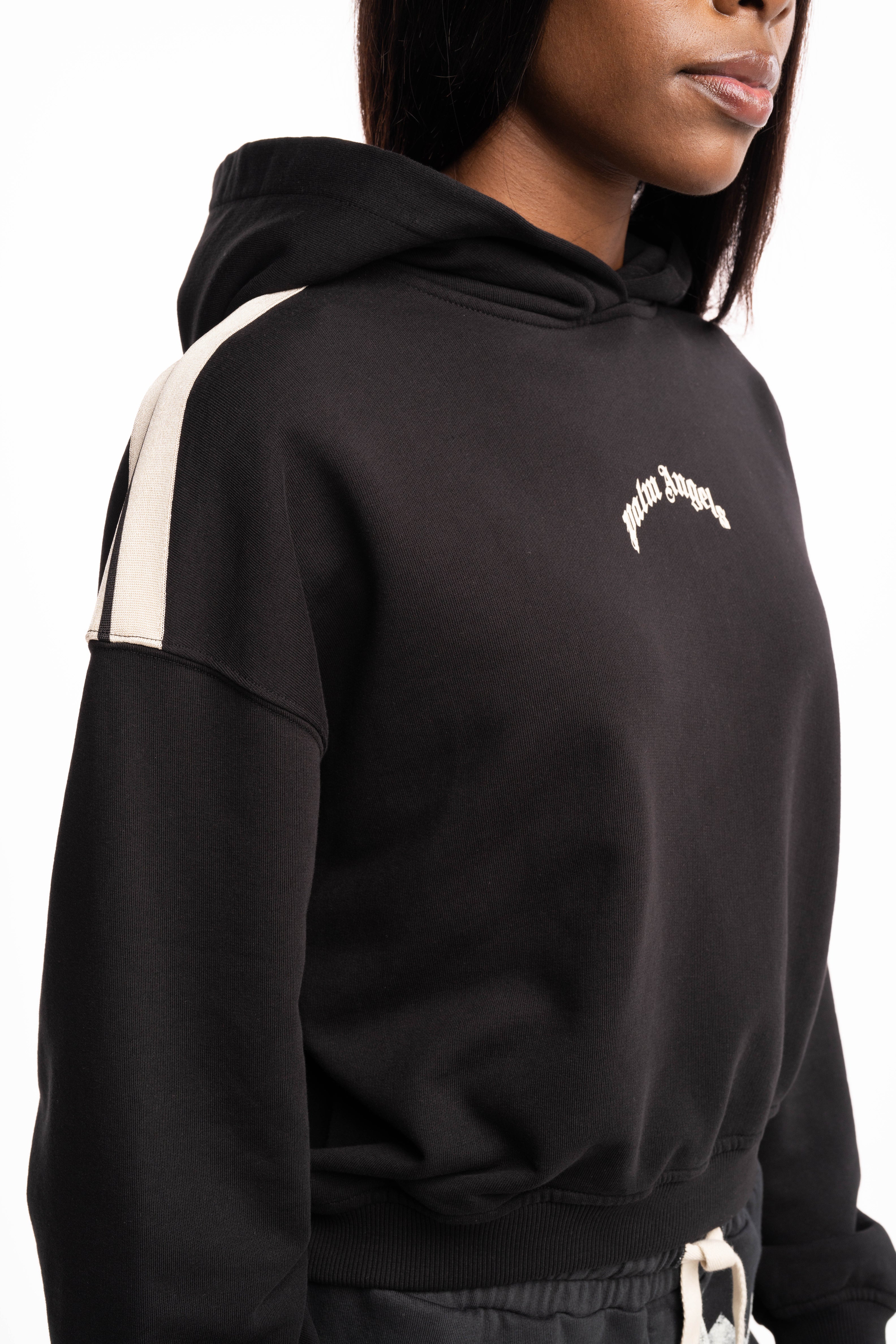 Palm Angels Ladies Curved Logo Loose Crop Hoodie | PWBB076S26FLE001-100A