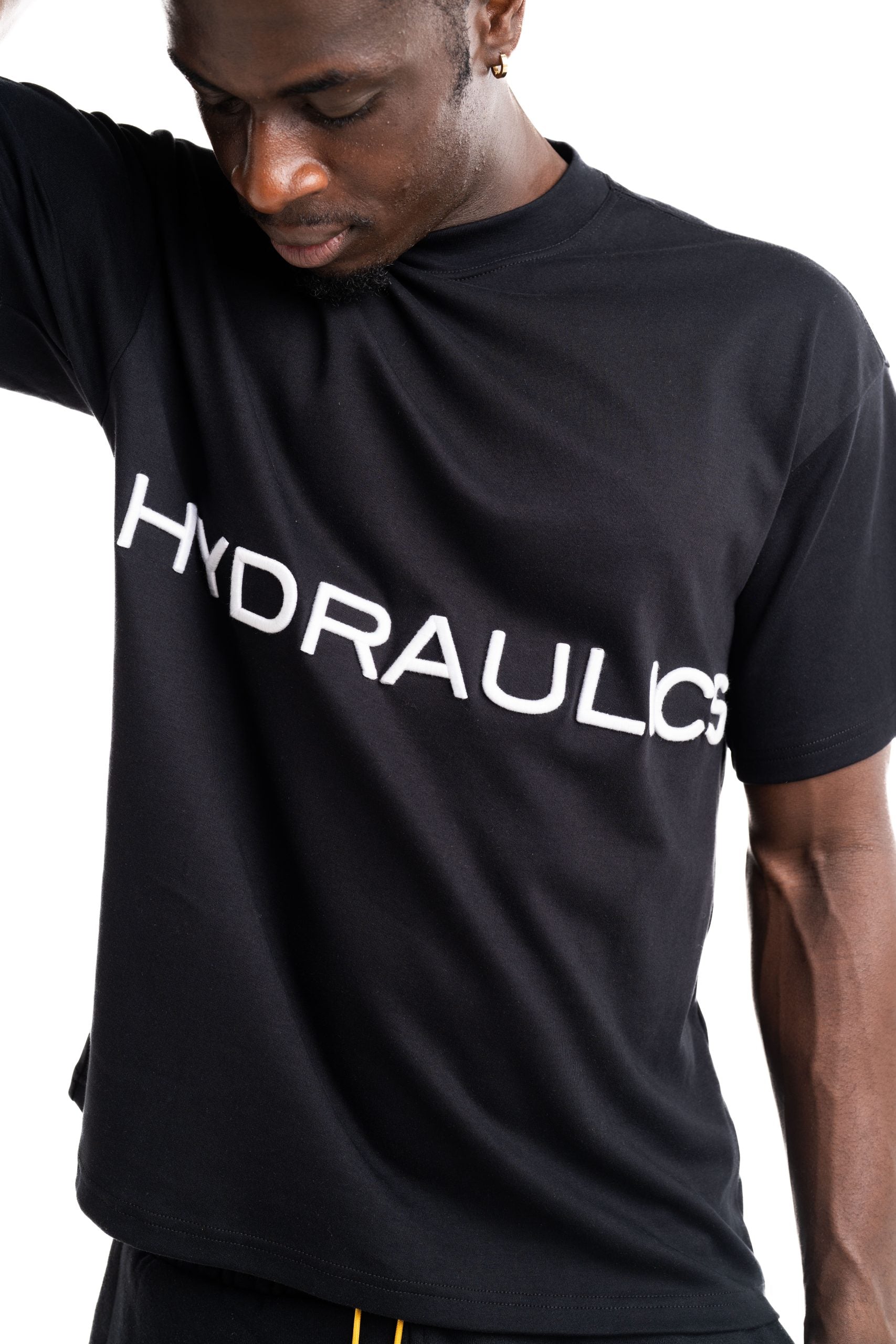 Hydraulics Men's 3D Embroidered Logo Oversized Fit T Shirt Black |