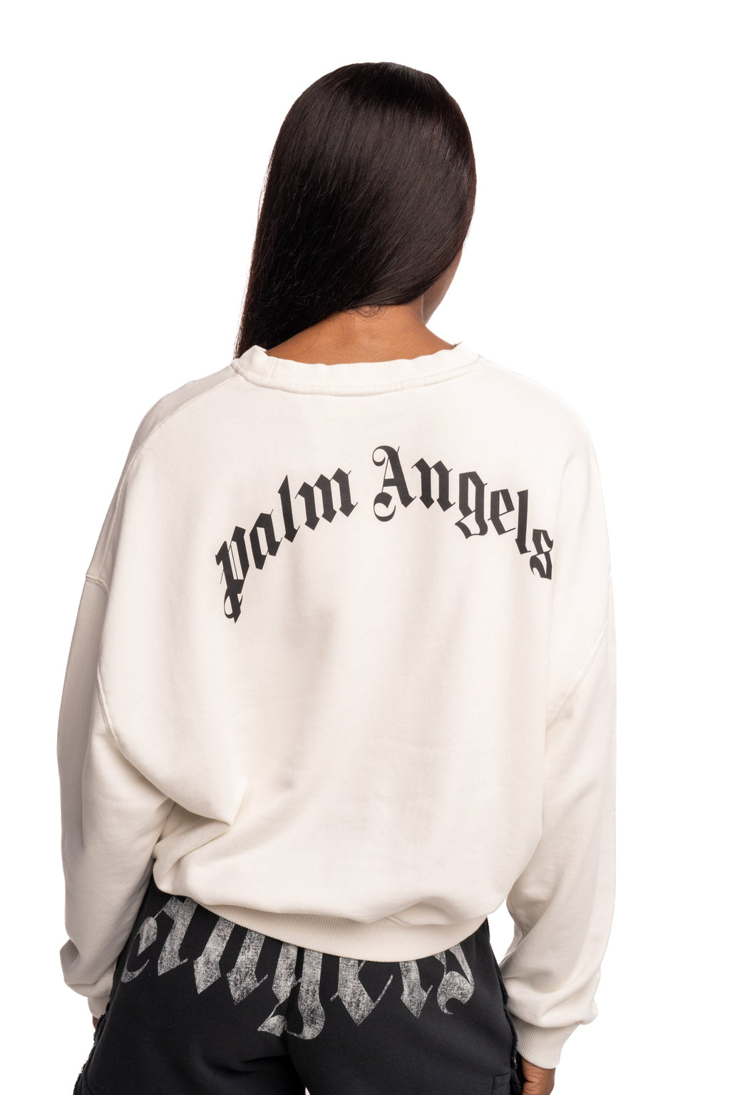 Palm Angels Ladies Curved Logo Loose Crop Crew | PWBA05DS26FLE001-0310