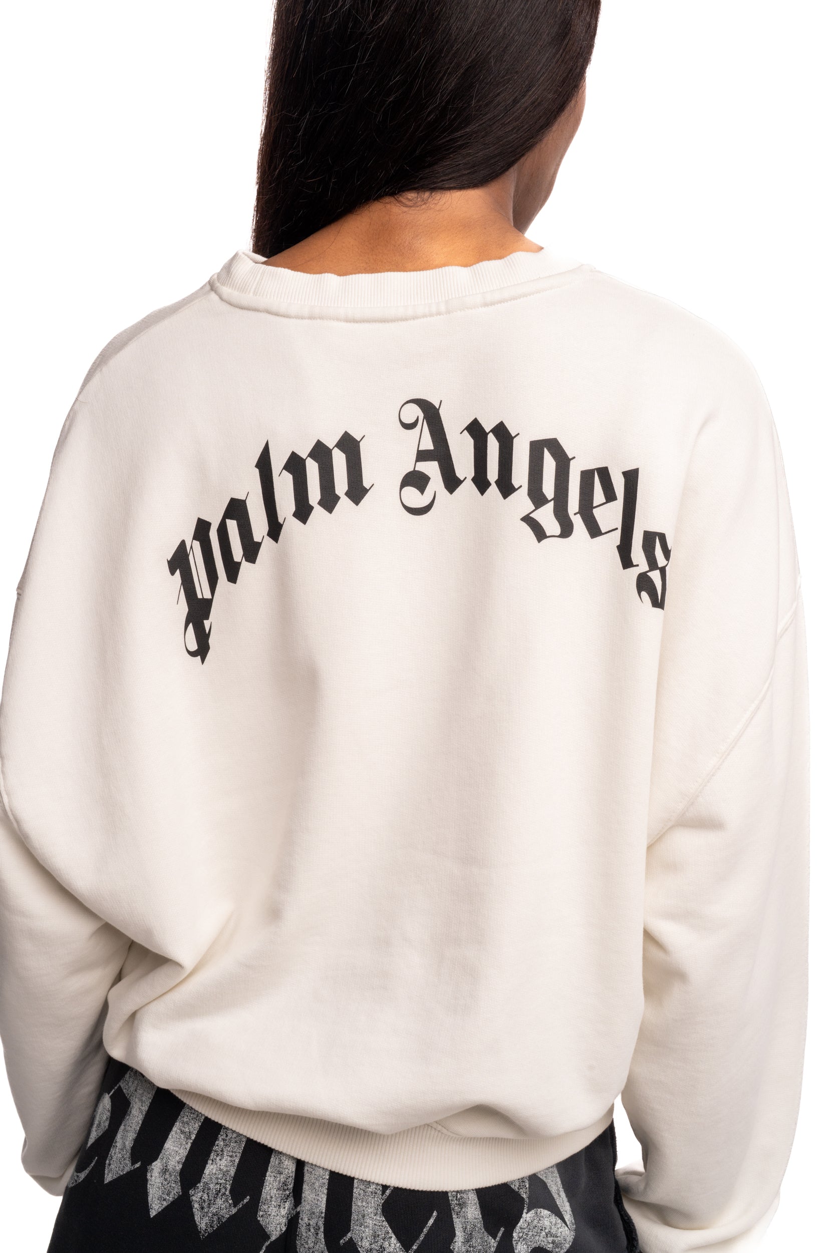 Palm Angels Ladies Curved Logo Loose Crop Crew | PWBA05DS26FLE001-0310