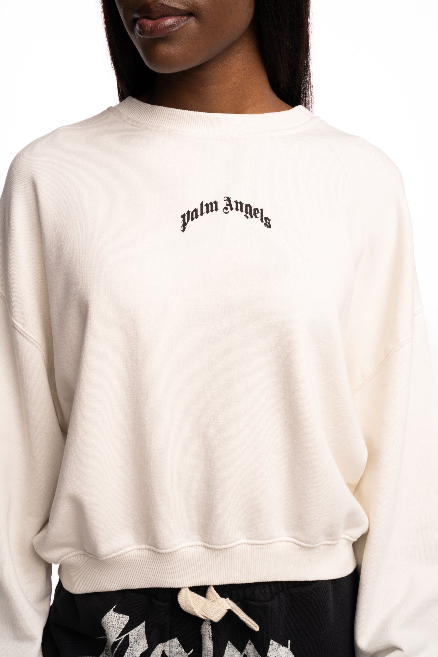 Palm Angels Ladies Curved Logo Loose Crop Crew | PWBA05DS26FLE001-0310