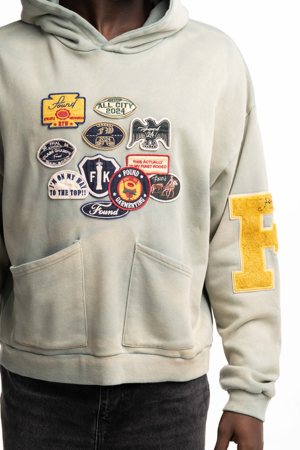 Found Men's Multi Patch Hoodie Washed Sage | FOSS26HO15012-0394