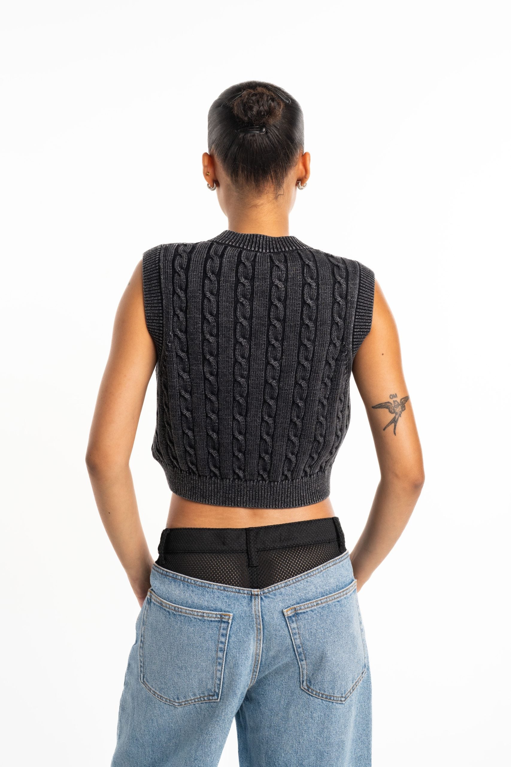 Alexander Wang V Neck Vest w/ Wang Sport Embroidery Washed Black | 4KC2251045-011