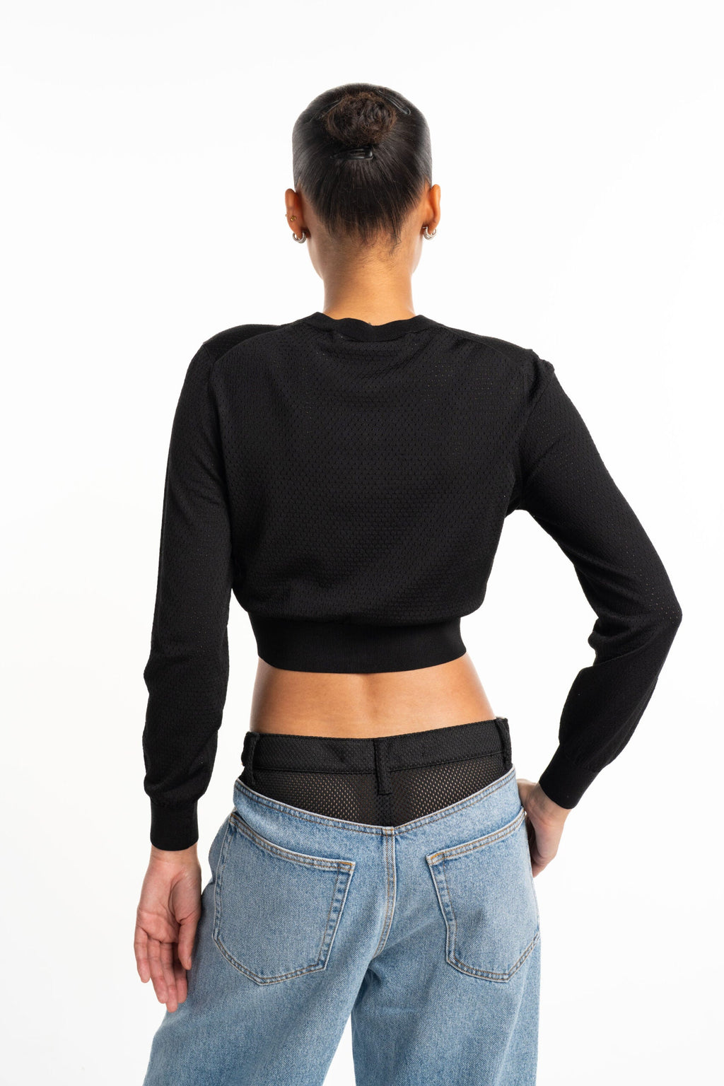Alexander Wang LS Cropped Crewneck Cardigan w/ Wang Logo Print Black| 4KC2253016-001