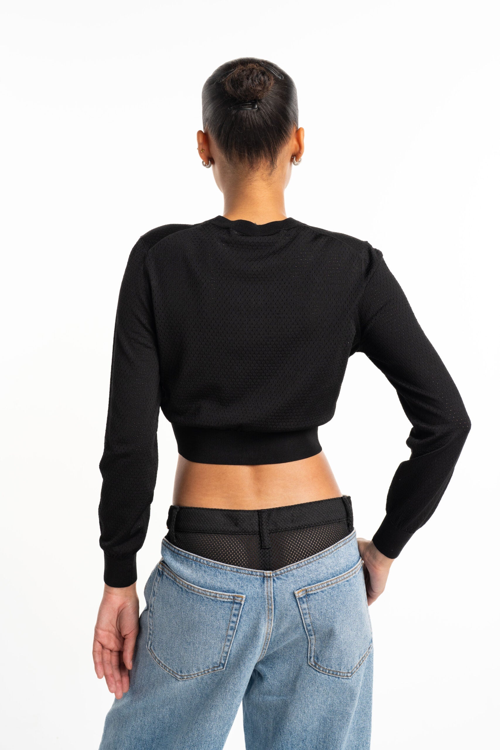 Alexander Wang LS Cropped Crewneck Cardigan w/ Wang Logo Print Black| 4KC2253016-001