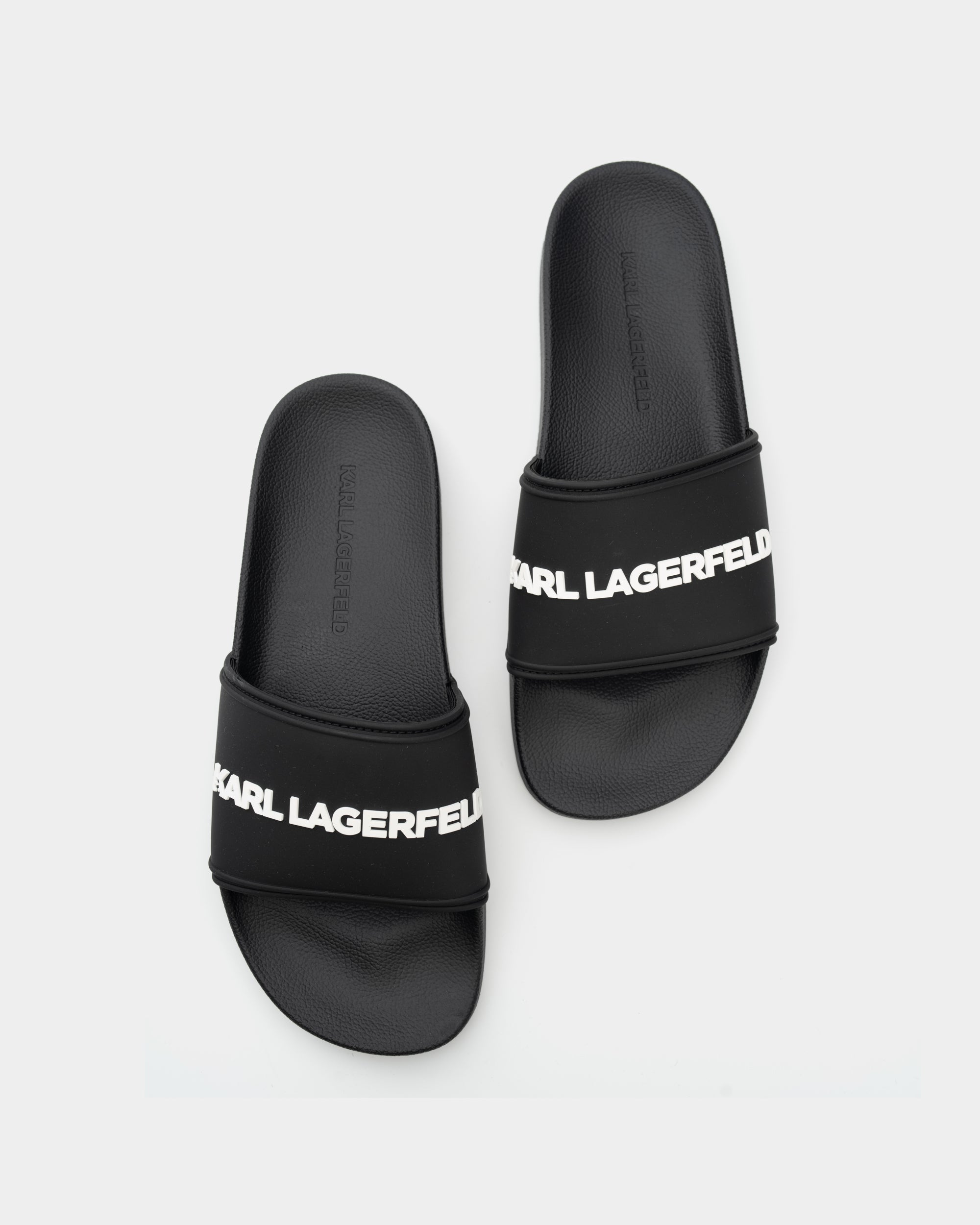 Karl Lagerfeld Men's Kondo II Long Logo Slide Black Rubber | KL70004C-V00