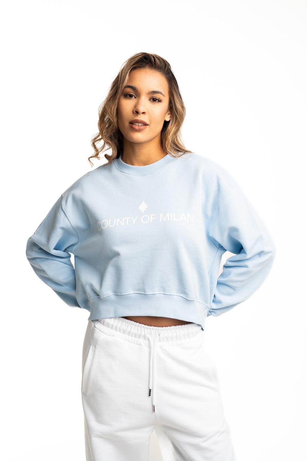 County of Milan Ladies Crop Sweater | 26ECM30108-Celeste