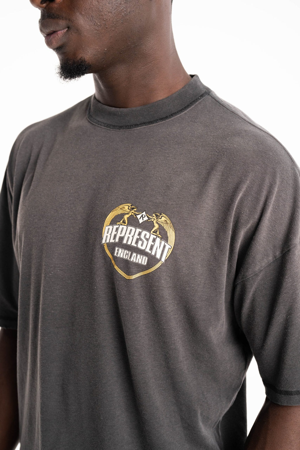 Represent Men's Angel Border T Shirt | MLM100171-04-Stained Black