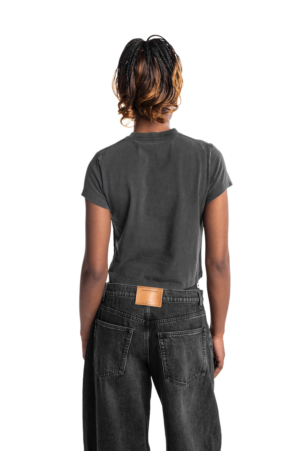 Alexander Wang Shrunken SS Tee w/Logo Print Washed Black | 1CC3261302-011