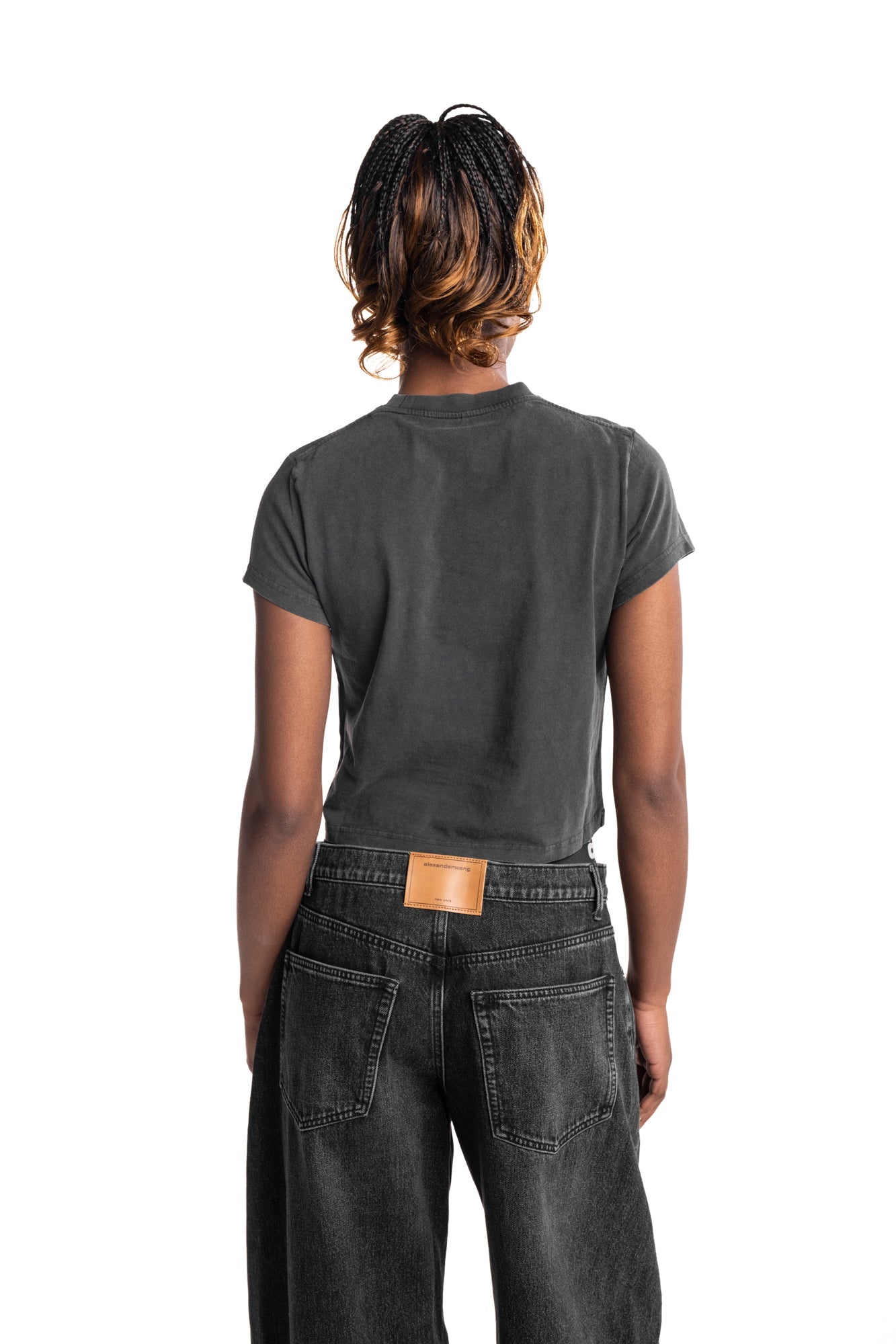 Alexander Wang Shrunken SS Tee w/Logo Print Washed Black | 1CC3261302-011