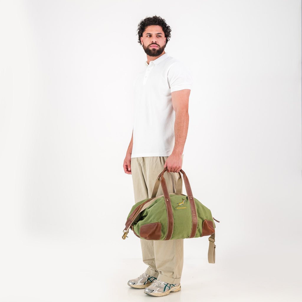 Springboks Canvas/Leather Travel Bag Carry On-Military Olive