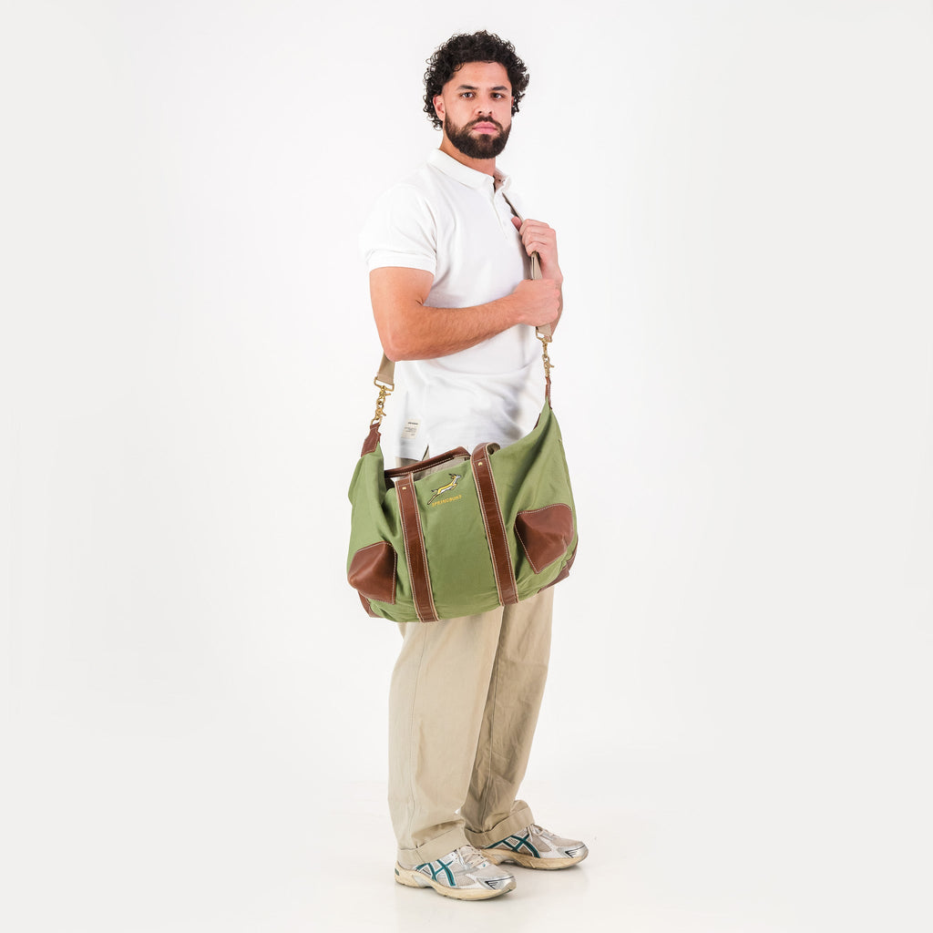 Springboks Canvas/Leather Travel Bag Carry On-Military Olive