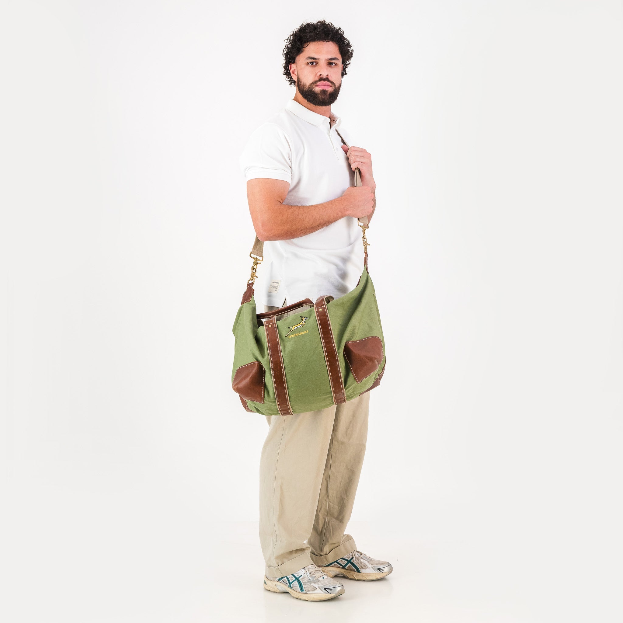 Springboks Canvas/Leather Travel Bag Carry On-Military Olive