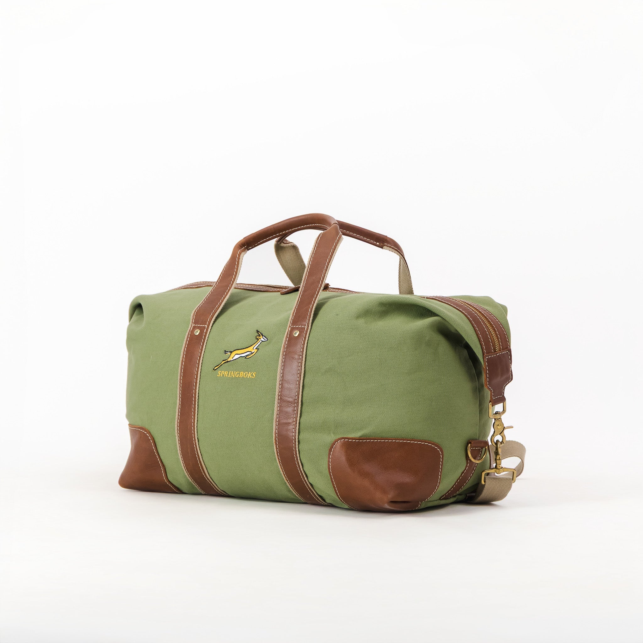 Springboks Canvas/Leather Travel Bag Carry On-Military Olive