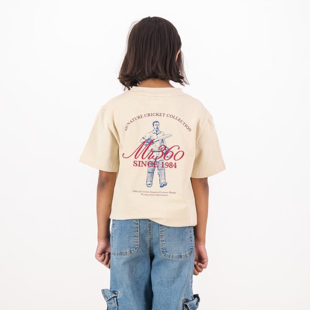 AB de Villiers 360 Back Graphic Kids Crew T-Shirt Ivory