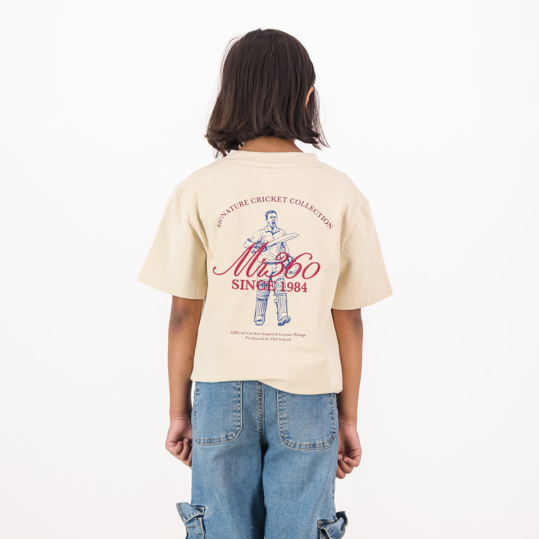 AB de Villiers 360 Back Graphic Kids Crew T-Shirt Ivory