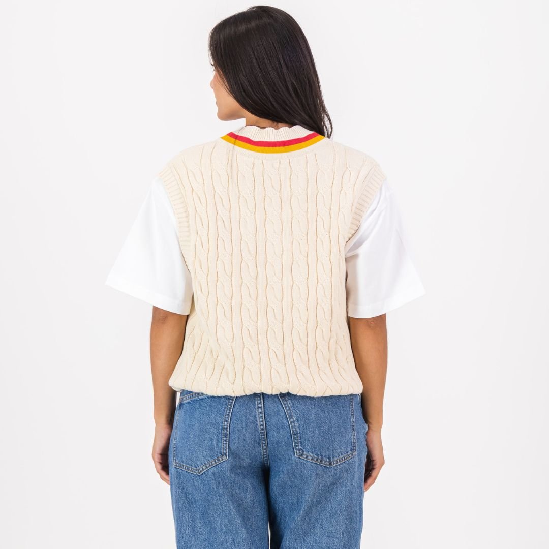 AB de Villiers 360 Crest Knit Vest Cable Ivory